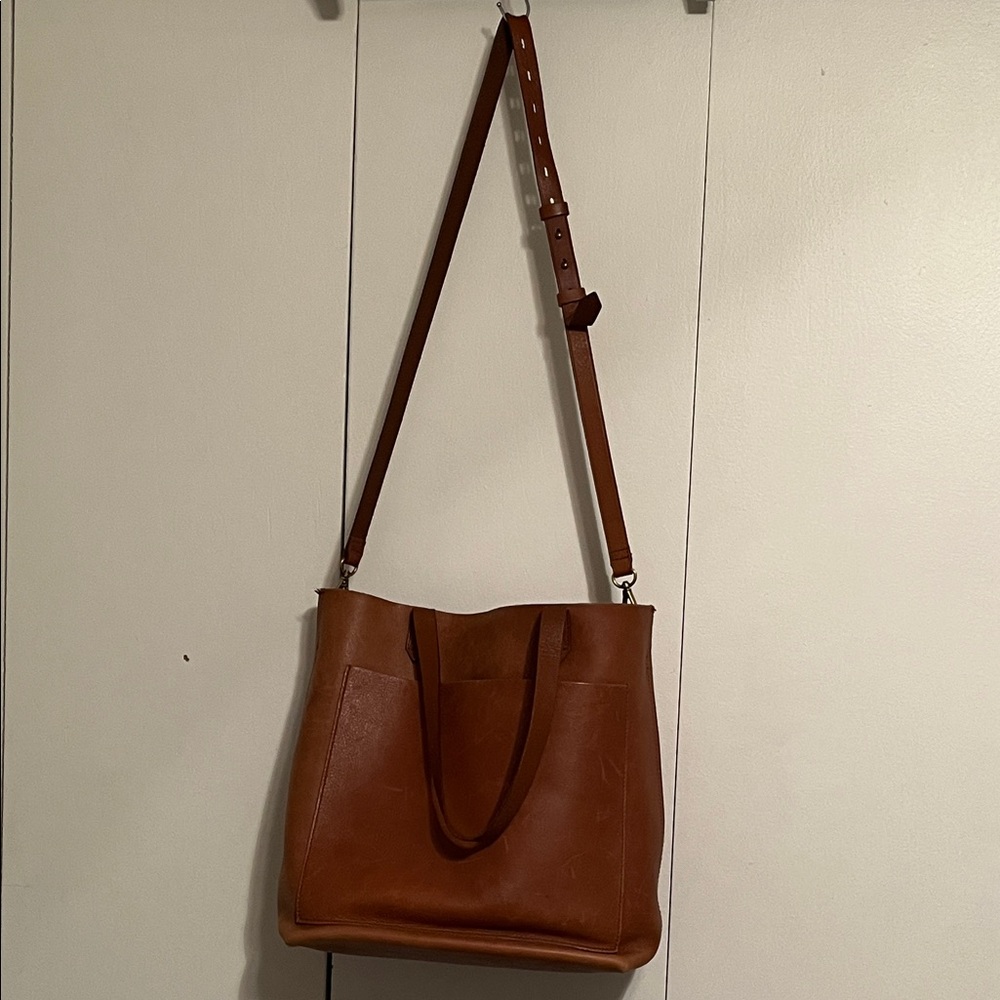 Madewell Medium Transport English Saddle Brown Leather Tote Bag Purse - Picture 2 of 13
